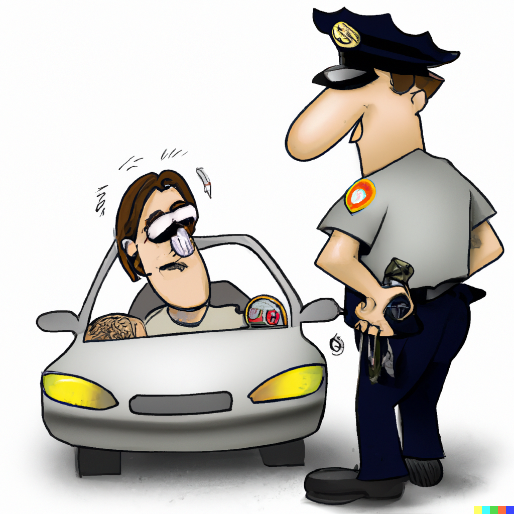 caricature of driver pulled over by police for drug testing